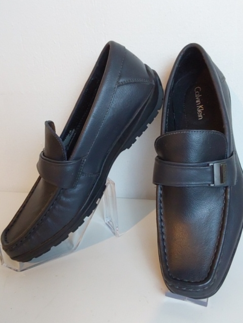 Calvin Klein| Men's Black Leather Quinlan Driving Loafers Mocs Luxe Sz.9.5